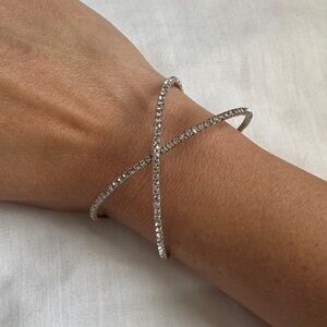 Elegant Silver Crossover Bangle Bracelet